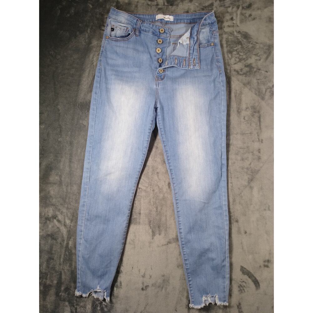KanCan Jeans Womens Button Fly 15/31 Blue Nora High Rise Raw Hem Medium Wash